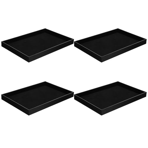 Molain Stackable Jewelry Trays - 4Pcs Black Velvet Jewelry Tray Showcase Display Plate for Necklace Bracelet Ring Organizer