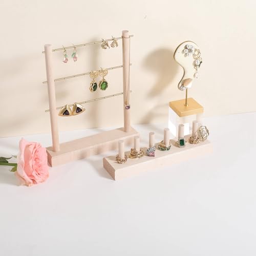 GemeShou maple wood ring storage jewelry organizer for woman, jewelry ring holder with 6 cones for jewelry selling, small ring display stand【Ring organizer-6 cones】 - color: white