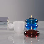 Handmade Decorative Pebble Tealight Candle Holder Set of 2 - Handcrafted Home Decor Accent for Calming Earthy Aesthetic Blue Diameter 3 inches - Resin