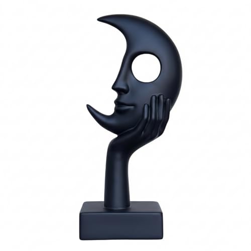 Thinker Statue, Abstract Moon face Black Sculpture, Modern Home Decor Ornament, Suitable for Office, TV Cabinet, Desk, Study, Fireplace Mantel, Resin Statue - color: Black, size: Large