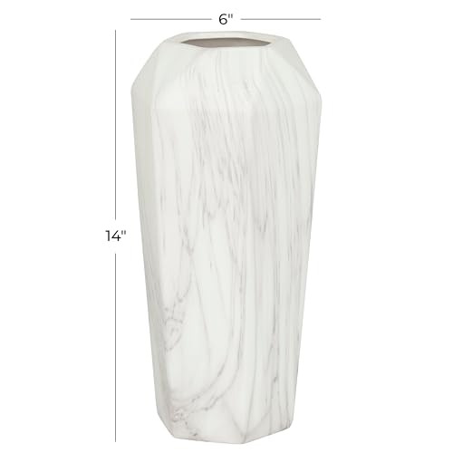 Deco 79 Ceramic Decorative Vase Faux Marble Centerpiece Vase, Flower Vase for Home Decoration 6" x 7" x 14", White - color: White, size: 6" x 7" x 14"