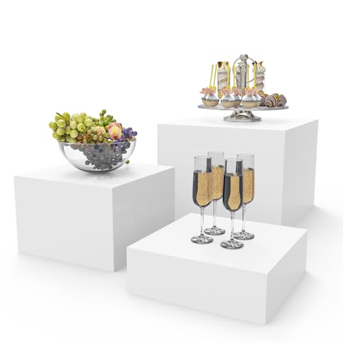 PecMuikee Buffet Risers, Food Risers for Buffet Table, Display Stand Shelf for Catering Dessert Collectibles Jewelry Figures Show, Acrylic Cube Display Nesting Risers with Hollow Bottoms 3PCS