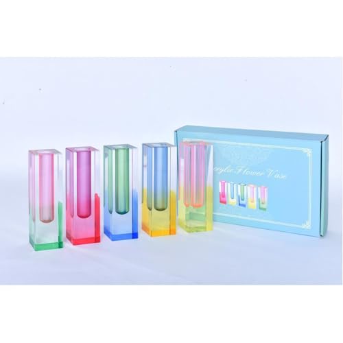 5 Pcs Acrylic Vase Set, Bud Vase for Centerpieces, Maximalist Decor Cute Flowers Vases for Modern Home, Office, Bedroom, Living Room, Dining Table (Pink, Purple, Green, Blue, Yellow) - color: Pink, Purple, Green, Blue, Yellow