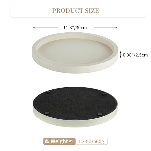 Hanobe Decorative Tray for Coffee Table: Round Ottoman Tray for Living Room 12" Modern Dining Table Organizer Decor Dresser Display Entryway Countertop Cream White