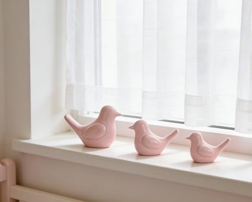 Small Pink Bird Statue Ceramic 2-Piece Set, 3¾ inch Cute Knick Knack for Home Office Shelf Desk Decor - color: Pink