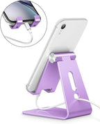 OMOTON Adjustable Cell Phone Stand, C2 Aluminum Desktop Phone Holder Dock Compatible with iPhone 15 14 13 Xs XR 8 Plus 7 6, Samsung Galaxy, Google Pixel, Android Phones, Purple - color: Purple