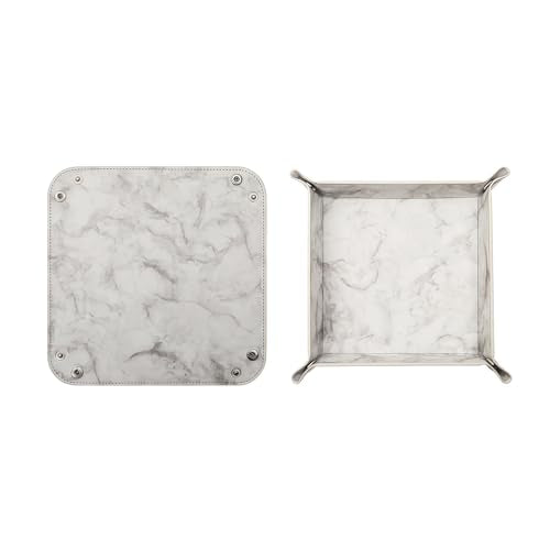 siduater Valet Tray Desktop Storage Organizer – Vegan Leather Catchall Bedside Vanity Tray Nightstand Caddy Holder for Remote Controller, Watch, Keys, Phone, Wallet, Coin, Jewelry, Marble White - color: Marble White