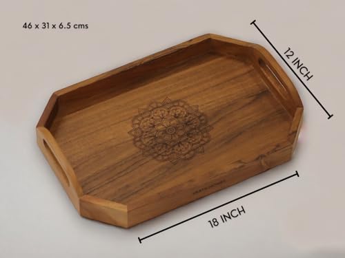 Vesta Homes Extra Large Wooden Serving Tray for Home, Kitchen, Breakfast, Restaurant, Office Organizer, Dining Table | Premium Acacia Wood |18 * 12 * 3 Inches | Handcrafted in India - size: 18" x 12" x 3" (Single Tray)