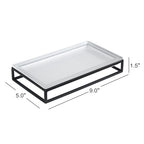 Ribbed Glass and Metal Tray – Frosted White with Black Accents, Modern Minimalist Storage