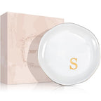 ProCase Ceramic Jewelry Tray, Initial Ring Dish Trinket Plate Engagement Gift, Small Personalized Monogram Ring Bowl for Wedding, White Decorative Jewelry Holder for Women Vanity -Letter S - style: S