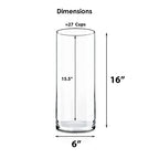 CYS EXCEL Cylinder Clear Glass Vase (H-16" D-6") | Multiple Size Choices Glass Flower Vase Centerpieces | Hurricane Floating Candle Holder Vase - size: H-16" D-6"