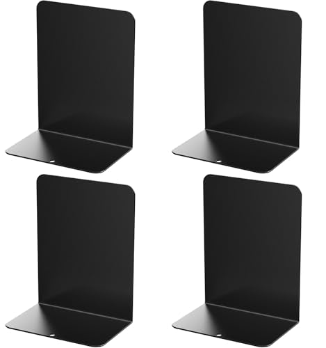 Book Ends, 4 Pieces Metal Bookend for Shelves, Bookends for Heavy Books, Book Holders for Shelves, Desk Organizers, Book Dividers for Office, School, Bookstore, Home - color: A-black-frosted Surface, size: 4 Pieces
