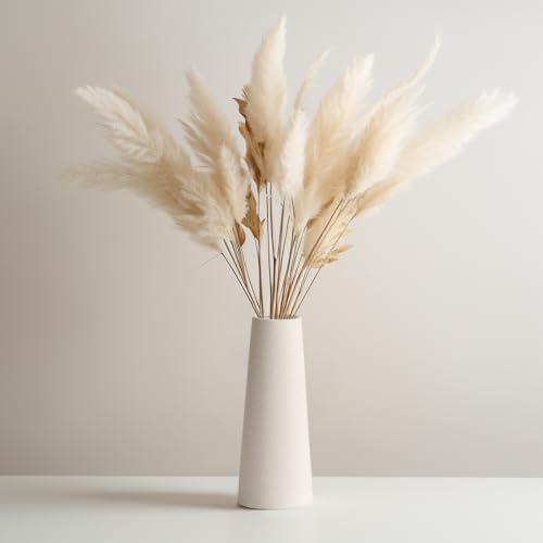 White Ceramic Vase, 8.5 Inch Flowers Vase for Pampas Grass, Rustic Table Vase for Centerpieces, Simple Modern Vase for Home Office Decor - Creamy White - color: Creamy White, size: Medium: 8.5 inches