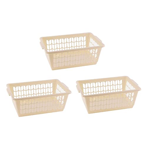 YBM HOME Plastic Perforated Storage Basket Bin Office Drawer, Shelf Desktop Countertop Tray Organizer 32-1188 (3, Beige) - color: Beige, size: Pack of 3