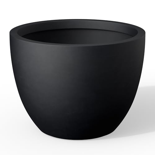 Kante 14.2 Inch Round Concrete Planter - Classic Large Indoor/Outdoor Plant Pot with Drainage Hole and Rubber Plug, Suitable for Gardens and Patios, Black - color: Black, size: 14.2"Dia x 10.6"H