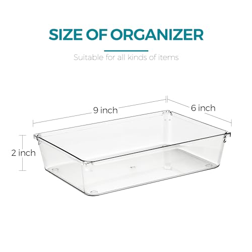 12 Pack Drawer Organizer - 6" X 9" Clear Acrylic Storage Bins with Non-Slip Pads, Versatile Desk Tray for Makeup, Jewelry, Kitchen, Bathroom, and Office Organization - size: 6"X 9"