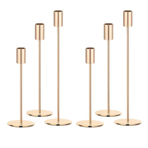 Set of 6 Gold Taper Candle Holders, Metal Gold Candlestick Holders, Tall Candle Holder, Fits 3/4 inch Thick Candle&Led Candles, for Table Centerpiece, Wedding, Dinning, Party Home Decor - color: Gold, size: 6PC