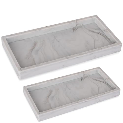 Bathroom Tray, Small Vanity Tray Silicone Soap Dish Sponge Holder Kitchen Sink Organizer Bathroom Accessories for Countertop, Toilet, Shower, 2 Pack, Marble Grey - color: Marble Gray, size: 7.9" x 4" and 9.8" x 4.7" (pack of 2)