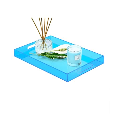 SetGame Acrylic Serving Tray with Handles, Bathroom Desktop Decorative Storage Arylic Trays, Simple Vanity Tray Food Tea Fruit Dinner Snack Tray for Bar Kitchen Party - color: Blue