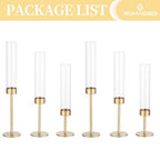 Glass Hurricane Candlestick Holders Gold - Romadedi Set of 6 Taper Candle Holder Bulk Tall Clear Glass Cylinder Table Centerpiece Wedding Decor Party Birthday Christmas Home Decorations - size: 6 PCS
