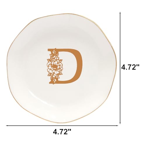 Ceramic Jewelry Tray Initial Ring Dish Personalized D-Monogrammed Engagement Wedding Gifts,Decorative Jewelry Holder for Friends,Sister,Birthday Mother's Day Christmas for Women,Ceramic White - style: D
