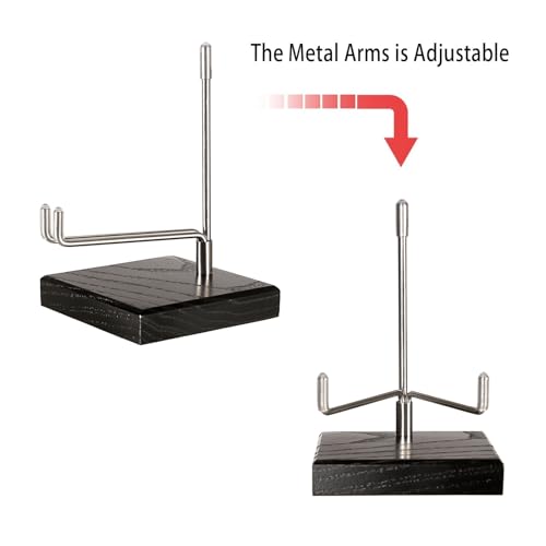 Hipiwe Adjustable Stainless Steel Arm Display Stand Easel with Wooden Base Rocks Crystal Display Easel Holder for Mineral Agate Gemstones Fossils Coral Geodes Plate and Photo, 3.1"x3.1"x4.9" - size: Large