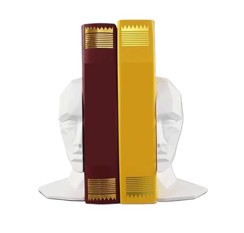 RUVOO Bookends Decorative Book Support Book Stopper Geometry Bookend Resin Book End Head Shape Book Stopper Art Classic Light Luxury Book Ends for Heavy Books Book Stoppers (Color : White, Size : A)