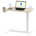 FLEXISPOT H7 Adjustable Overbed Bedside Table with Wheels Pneumatic Mobile Standing Desk Laptop Desk Rolling Computer Cart Movable Overbed Tables Hospital Home Use(27.6" W x 15.7" D, White Wood Grain) - color: White Wood Grain, size: Small