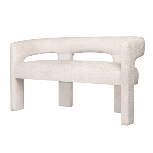 Jofran Gwen Modern Luxury Jacquard Fabric Upholstered Hallway Bedroom Sculpture Bench, 49" W X 22" D X 29.5" H, Natural - color: Natural