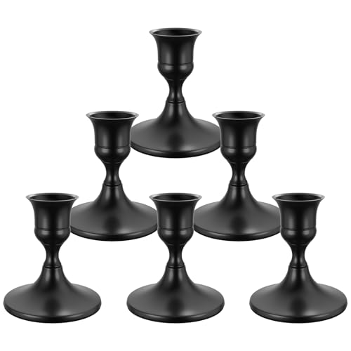 zeochyni 6PCS Black Taper Candle Holders, Vintage Metal Candlestick Holders for Dinner Room Table Centerpiece or Mantel Wedding Party Decor - color: Black, size: Set of 6