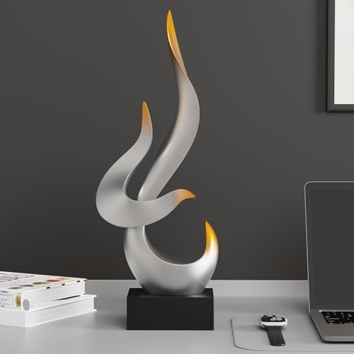 Silver Fire Flame Sculpture, Modern Abstract Resin Statue, Art Statue Home Decor for Living Room TV Stand Coffee Table Shelf Accents Decor - color: Silver, size: Large