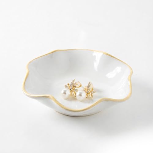 Jewelry Tray,Ring Dish,Ceramic Trinket Tray,Key Bowl,Decorative Plate,Necklace Earrings Ring Holder for Mom Friends Sister Daughter (White) - color: White