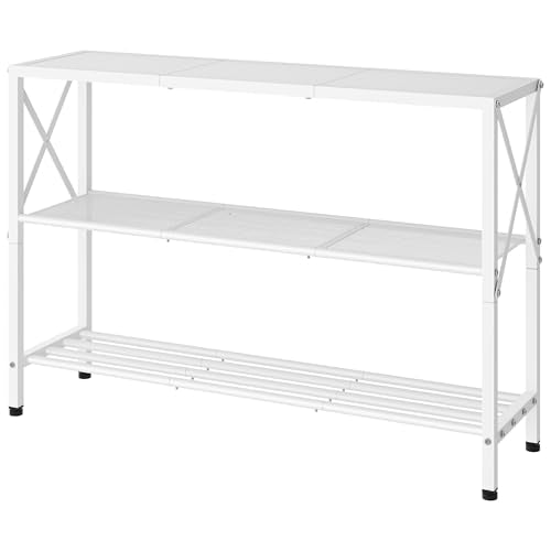 Hoctieon White Industrial Console Table, 3 Tier Entryway Tables, Hallway Desk, Narrow Sofa Tables with Shelves, Entrance Table for Entryway, Living Room, Foyer, Hallway, Office, White - color: White
