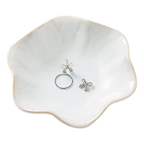 Ring Dish Tray, Jewelry Dish Holder, Key Bowl, Trinket Tray, Earring Holder, Decoration Plate for Women - color: Cream White