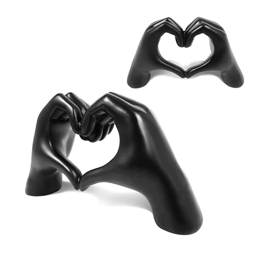 Black Heart Hands Statue, Hand Hearts Sculpture, Modern Table Shelf Accessories Decor, 5.5'' x 3'' I Love You Ornament - color: Black, size: 5.5 x 3 x 1.5
