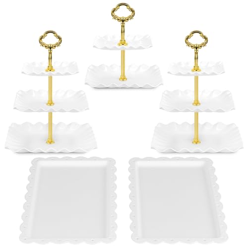 NWK 5 Piece Cake Stand Set with 2 x 3-Tier Cupcake Stands, 1 x2-Tier Cupcake Stands, 2 x Appetizer Trays, for Wedding Birthday Baby Shower Tea Party Decorations (Gold) - color: Gold