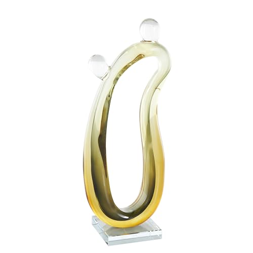 Deco 79 Glass Abstract Decorative Sculpture Curved Cutout Ombre Home Decor Statue with 2 Small Orbs, Accent Figurine 6" x 4" x 15", Orange - color: Orange, size: 6" x 4" x 15"