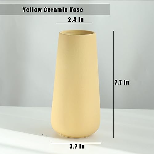 Yellow Ceramic Vase, 7.7" H, Minimalist Modern Home Decoration, Matte Design for Fireplace Bedroom Kitchen Living Room Centerpieces Office Desk, Fit for Holding Dried Flowers, Fresh Flowers - color: Yellow