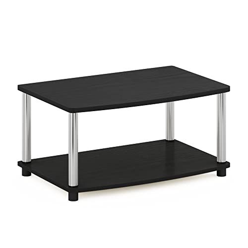 Furinno Turn-N-Tube No Tools 2-Tier Elevated TV Stand, Stainless Steel Tubes, Americano/Chrome, 13191AMSS - color: Americano/Chrome, size: 2-Tier