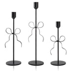 Bow Candle Holder - Bow Candlestick Holder Set of 3 Metal Gold, Modern Decorative Taper Candle Holder for Centerpiece Wedding Dining Table Holiday Housewarming Gift (Black)