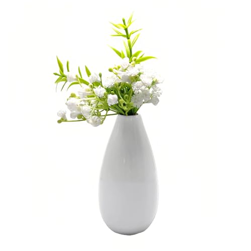 4.1 Inch Ceramic Small Bud Vase Mini Single Stem Flower Vase Decorative Floral Holder for Home Office Table Decor Desktop Centerpiece (White) - color: White