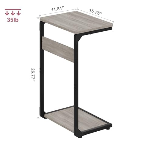 Small End Tables, Nightstand Set of 2, C Shaped Couch Side Table, Sofa TV Tray Table, Night Stand, Nightstands for Bedroom, Bedside, Living Room ET-YB-GYW2 - color: Greige