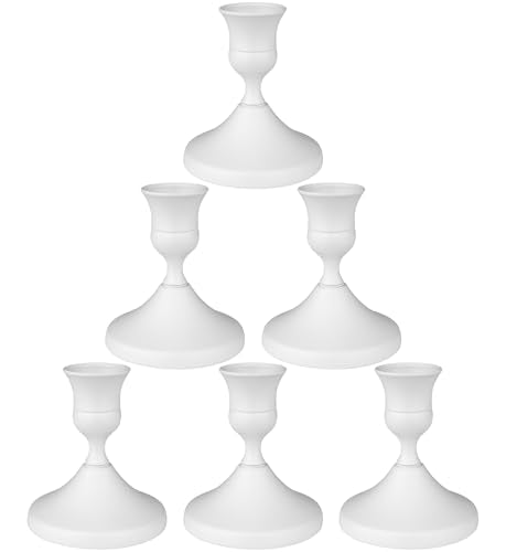 Candle Holders White Set of 6, Vintage Metal Candlestick Holders for Dinner Room Table Centerpiece, Low Metal Candles Sticks for Wedding Centerpieces Christmas Birthday Party (6, White) - color: White