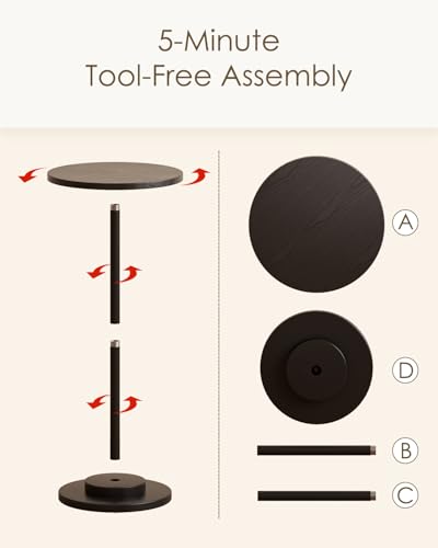 Masupu Drink Table, Round Side Table for Small Spaces, Pedestal Side Table, Small End Table with Metal Base, for Living Room, Bedroom, Bathroom, Black - color: 03.black