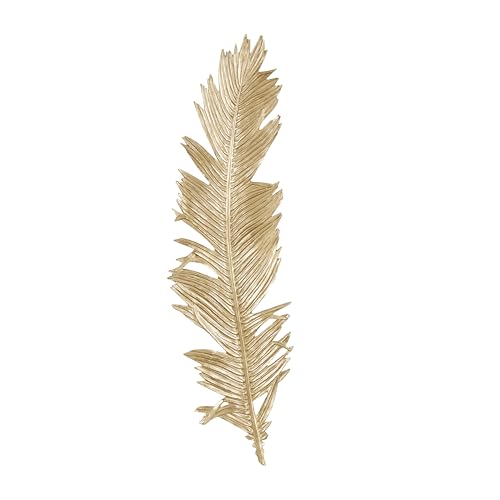 Deco 79 Polystone Bird Home Wall Decor Large Metallic Feather Wall Sculpture, Wall Art 14" x 2" x 47", Gold - size: 13.5"L x 2"W