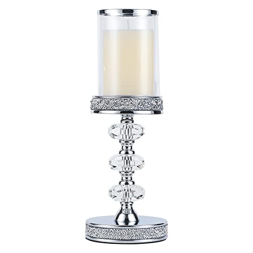 Candle Holder, Pillar Candle Holders, Crystal Candlesticks Holder for Wedding, Parties, Events, Chirstmas,Home Decor, Table Centerpieces CH048LD - size: Silver ( L )
