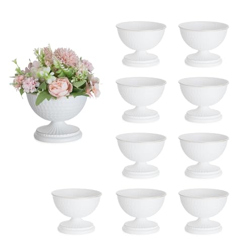 Sziqiqi White Urn Vase for Flowers - Wedding Table Decoration Centrepieces Set of 10 Vintage Metal Vases for Artificial Flowers Small Hammered Vase for Birthday Party Christmas Anniversary - color: White, size: 4.3in - 10 Pcs