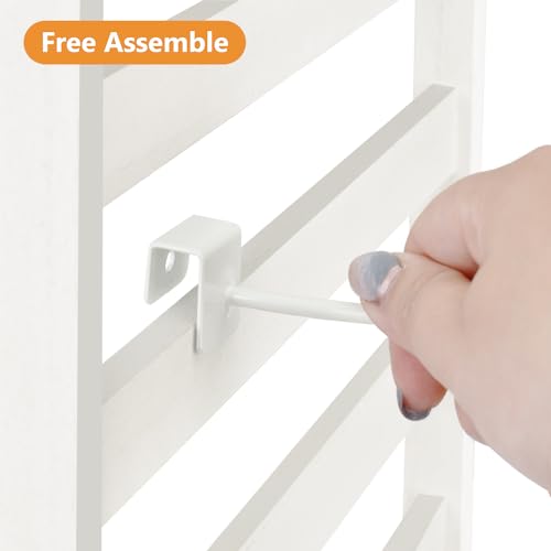 Ikee Design Free Assemble 2 Pcs Set Wooden Jewelry Display Rack with 20 Removable Metal Hooks/Each, Earring Card Display Holder Stand for Necklaces,Bracelet, Keychain Stand, Wash White - color: e) Wash White w/White Hook, 2 Pieces