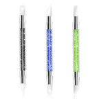 3 Pcs Nail Art Sculpture Pen, Dual Tipped Silicone Nail Tools, Silicone Head Acrylic Handle Nail Art Brushes, Rhinestone Nail Polish Carving Pen, Nail Art Tools for Home Salon(Black Green Royal Blue) - color: Black, Green, Royal Blue