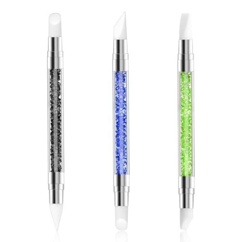 3 Pcs Nail Art Sculpture Pen, Dual Tipped Silicone Nail Tools, Silicone Head Acrylic Handle Nail Art Brushes, Rhinestone Nail Polish Carving Pen, Nail Art Tools for Home Salon(Black Green Royal Blue) - color: Black, Green, Royal Blue